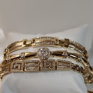 Set Of 3 14k Gold Filled Greek Key Bracelet Set